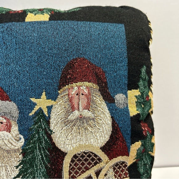 Tapestry 3 Santa Christmas Accent Pillow 15" Square Braid Edges Old World Style - Picture 2 of 7